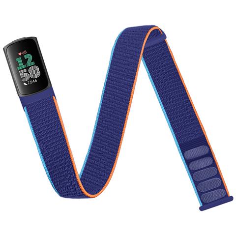 Cinturino In Nylon Compatibile Con Fitbit Charge5/6, Fascia Da Braccio Con Chiusura A Strappo, Resistente All'acqua E Traspirante, Colore Blu Scuro Blue - Foto 1