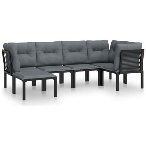 Set Salotto da Giardino 6 pz in Polyrattan Nero e Grigio - Foto 1