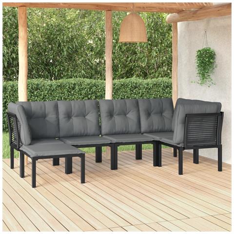 Set Salotto da Giardino 6 pz in Polyrattan Nero e Grigio - Foto 2