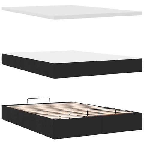 Pouf Letto con Materasso e LED Nero 140x200 cm in Tessuto - Foto 9