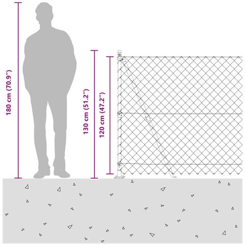 Recinzione in rete metallica con 7 pali flangiati 1,2x10 m Acciaio zincato - Foto 7