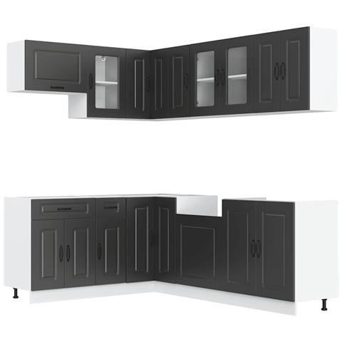 Set Mobili da Cucina 11 pz Kalmar Neri Legno Multistrato - Foto 1