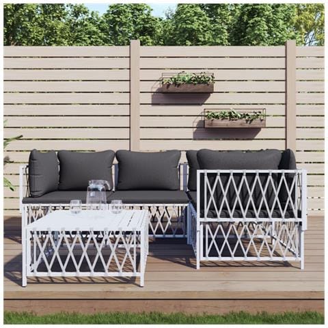 Set Salotto da Giardino 5 pz con Cuscini in Acciaio Bianco - Foto 2