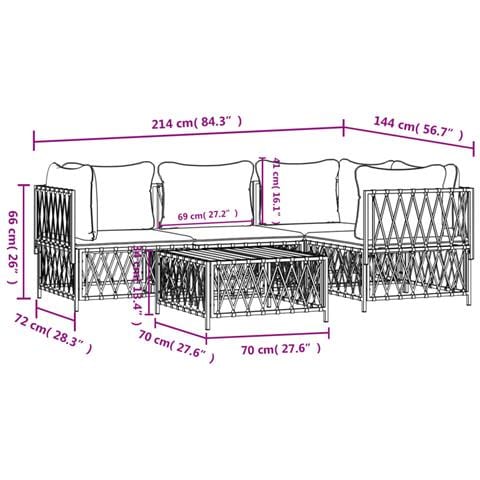 Set Salotto da Giardino 5 pz con Cuscini in Acciaio Bianco - Foto 9
