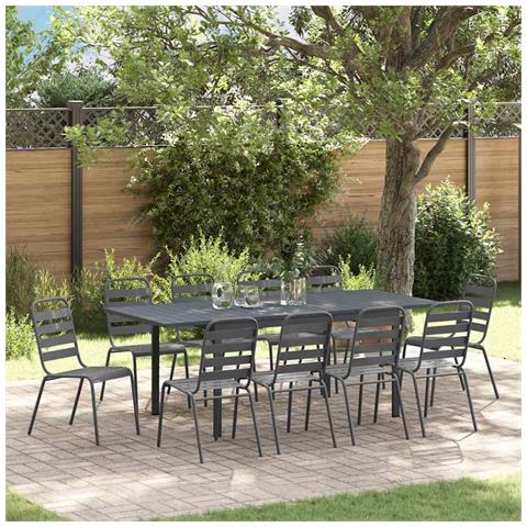 Set da Pranzo per Giardino 11 pcs Antracite Acciaio - Foto 2