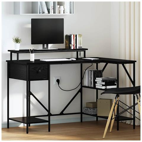 Scrivania Rovere nero 120 x 79 x 86.5 cm Legno multistrato - Foto 2