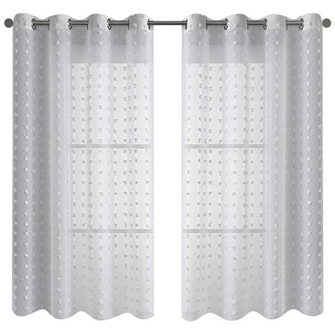 Set Di 2 Tende Trasparenti Con Pompon A Pois - Pannelli Per Finestre In Voile Con Anelli Grey L - Foto 1