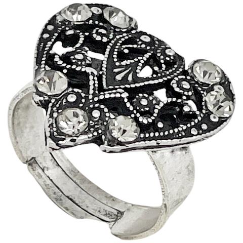 Anello Vintage Con Cuore E Cristallo Di Diamante Nero In Argento Anticato - Foto 1