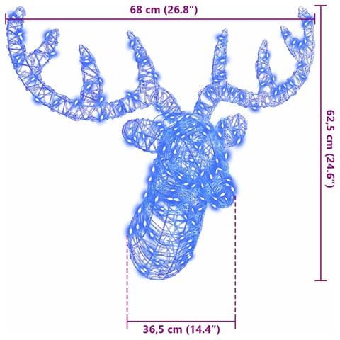 Testa di Renna con 140 LED Blu 60 cm Acrilico - Foto 8