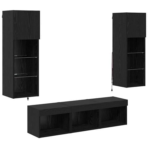 Unità per TV a Muro 5 pcs Rovere Nero 60 x 30 x 30 cm - Foto 1