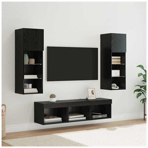 Unità per TV a Muro 5 pcs Rovere Nero 60 x 30 x 30 cm - Foto 2
