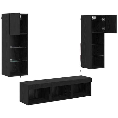 Unità per TV a Muro 5 pcs Rovere Nero 60 x 30 x 30 cm - Foto 9