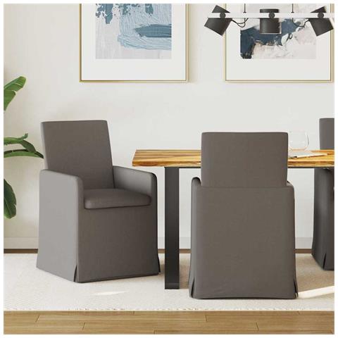 Sedie da pranzo 2 pcs Grigio chiaro 57 x 67 x 95 cm Tela - Foto 2