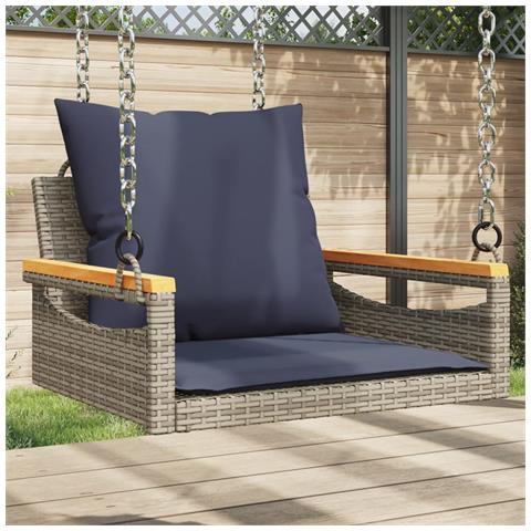 Panchina Dondolo con Cuscini Grigia 63x62x40 cm in Polyrattan - Foto 2