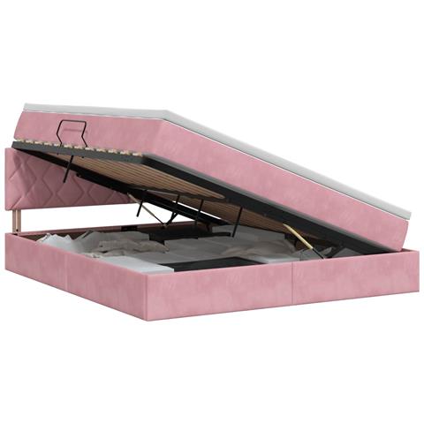Letto con Contenitore con testiera Rosa 180 x 200 cm Velluto - Foto 1
