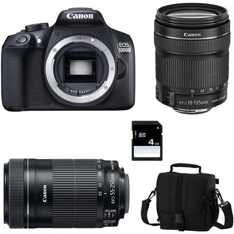 EOS 1300D Kit EF-S 18-135 mm f3.5-5.6 IS STM + EF-S 55-250mm Sensore CMOS 18 Mpx Display 3" Filmati Full HD Wi-Fi NFC + Zainetto + SD 4GB - Foto 1
