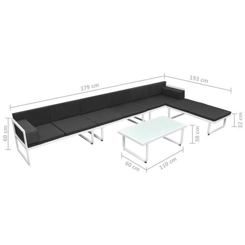 Divano da Giardino Set 17 pz Textilene Alluminio Nero e Bianco - Foto 10