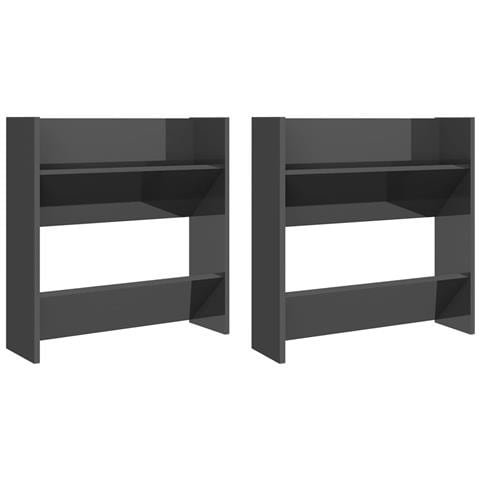 Scarpiere a Muro 2pz Grigio Lucido 60x18x60cm Legno Multistrato - Foto 1