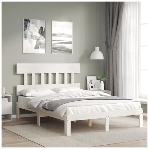 Giroletto Con Testiera Bianco 140x200 Cm In Legno Massello - Foto 1