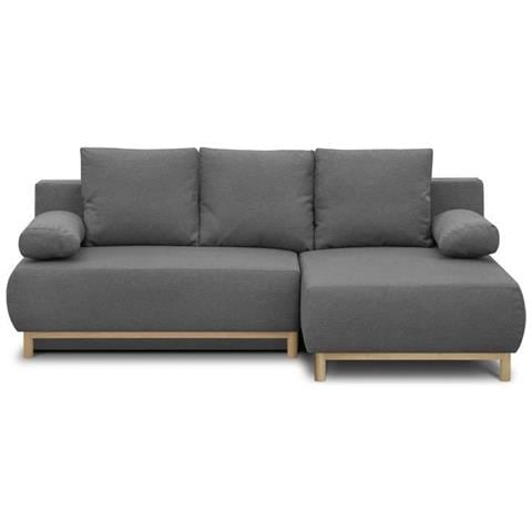 Divano Angolare Destro Trasformabile A 3 Posti Mika - Tessuto Grigio Chiaro - Contenitore - 218 X 98/145 X 84 Cm - Foto 1