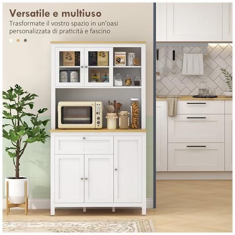 Dispensa Cucina Con Cassetti, Ripiani Aperti E Scaffali Regolabili In Legno, 100x40x180 Cm, Bianco - Foto 2