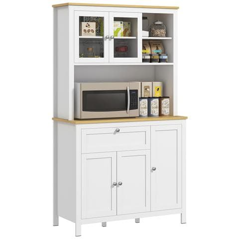 Dispensa Cucina Con Cassetti, Ripiani Aperti E Scaffali Regolabili In Legno, 100x40x180 Cm, Bianco - Foto 1