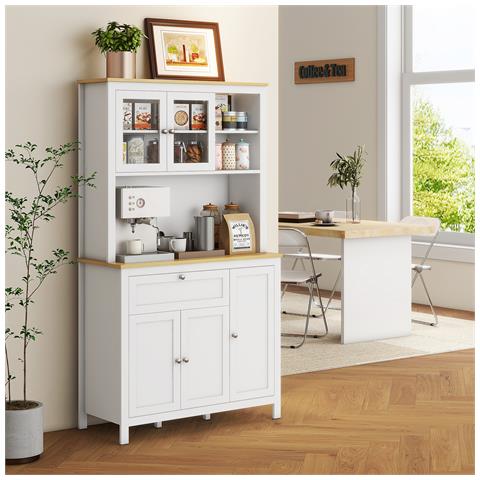 Dispensa Cucina Con Cassetti, Ripiani Aperti E Scaffali Regolabili In Legno, 100x40x180 Cm, Bianco - Foto 6