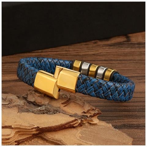 Bracciale Da Uomo Con Polsino In Pelle Pu Intrecciata Blue - Foto 2