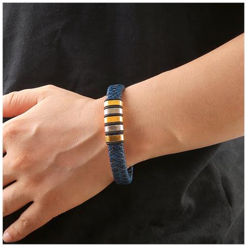 Bracciale Da Uomo Con Polsino In Pelle Pu Intrecciata Blue - Foto 4
