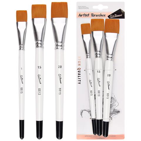 Set Di 3 Pennelli Corti In Legno Per Pittura A Olio White - Foto 1