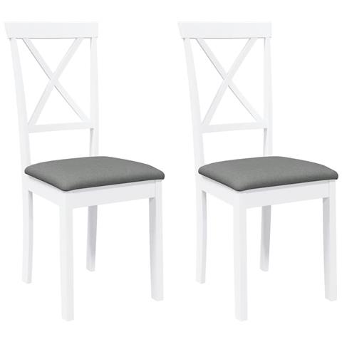 Sedie da Pranzo con Cuscini 2 pz Bianco Legno Massello di Hevea - Foto 1