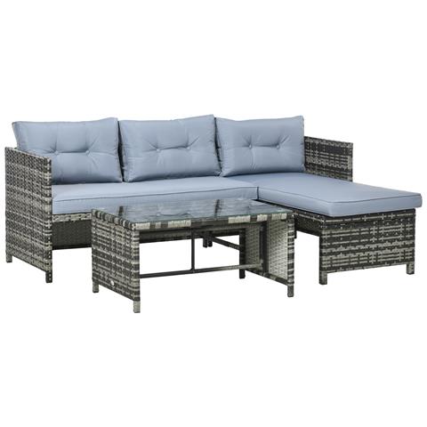 Salotto da Giardino con Divanetto, Chaise Longue e Tavolino in Rattan PE con Cuscini, Grigio - Foto 1