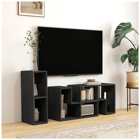 Mobile TV 75"" max Modulabile con 2 Ripiani a L e Mensola Rettangolare, in Legno, 134-180x30.5x44 cm, Nero - Foto 2