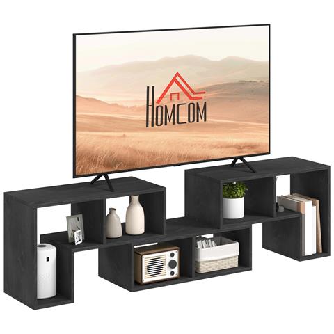 Mobile TV 75"" max Modulabile con 2 Ripiani a L e Mensola Rettangolare, in Legno, 134-180x30.5x44 cm, Nero - Foto 1