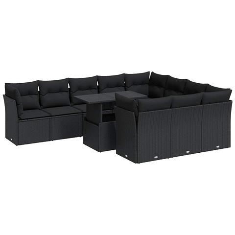 Set Divani Da Giardino 11 Pz Con Cuscini In Polyrattan Nero - Foto 2