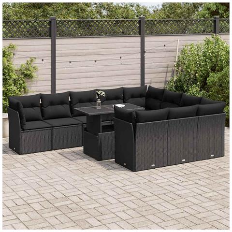 Set Divani Da Giardino 11 Pz Con Cuscini In Polyrattan Nero - Foto 1