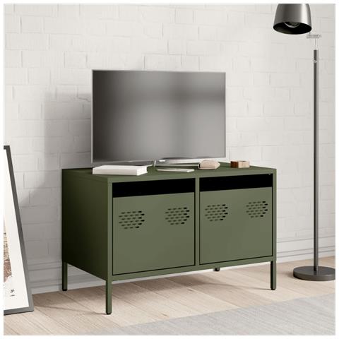 Mobile Tv Verde Oliva 68x39x43,5cm In Acciaio Laminato A Freddo - Foto 3