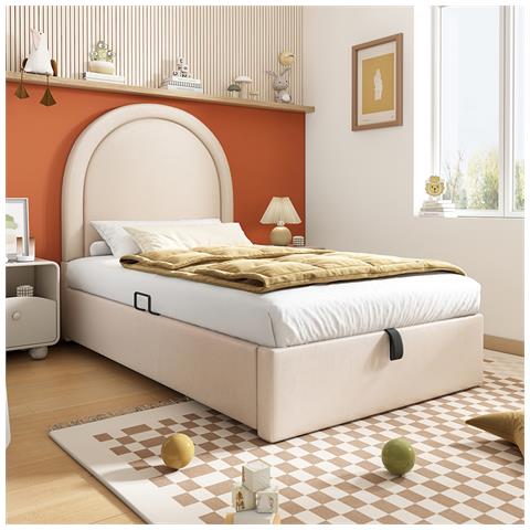 Letto Contenitore Letto Imbottito Per Bambini 90 X 200 Cm, Letto Singolo Con Motivo Cosmico, Beige, Pu - Foto 4