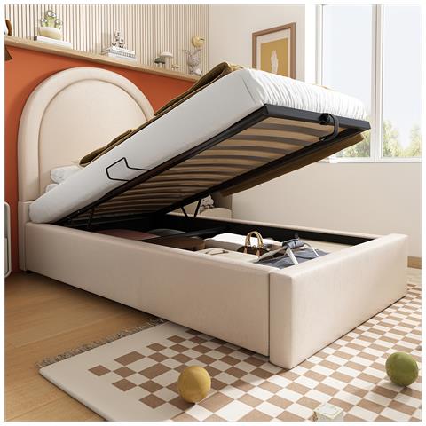 Letto Contenitore Letto Imbottito Per Bambini 90 X 200 Cm, Letto Singolo Con Motivo Cosmico, Beige, Pu - Foto 1