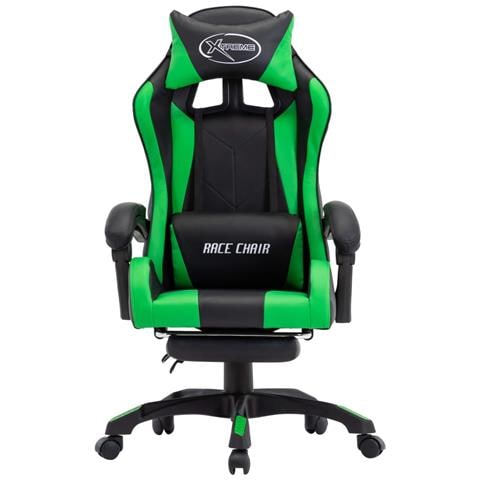 Lusso Casadino - Sedia Da Gaming Con Poggiapiedi Verde E Nera In Similpelle - Foto 1