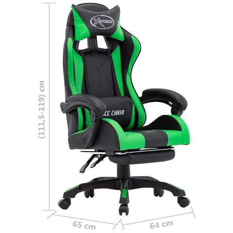 Lusso Casadino - Sedia Da Gaming Con Poggiapiedi Verde E Nera In Similpelle - Foto 8