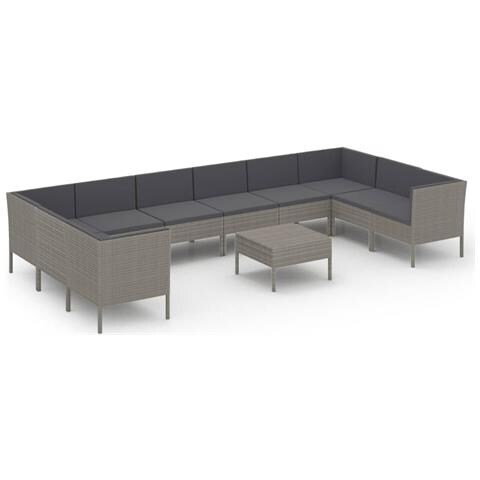 Set Divani Da Giardino 11 Pz Con Cuscini In Polyrattan Grigio - Foto 1
