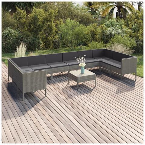 Set Divani Da Giardino 11 Pz Con Cuscini In Polyrattan Grigio - Foto 8