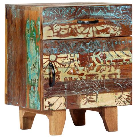 Comodino Intagliato A Mano 40x30x50 Cm In Massello Di Recupero - Foto 2