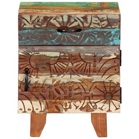 Comodino Intagliato A Mano 40x30x50 Cm In Massello Di Recupero - Foto 1