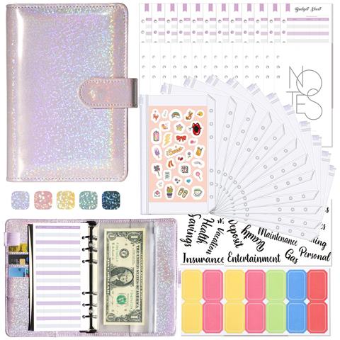 Quaderno A 6 Stelle Con Raccoglitore Ad Anelli, Fogli Di Bilancio E Pochette Con Cerniera Purple - Foto 1