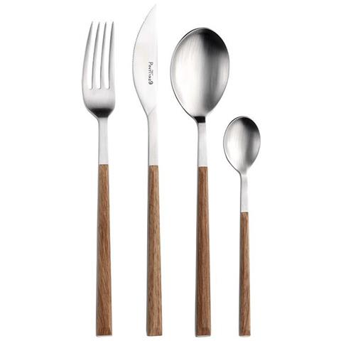 Sushi Satin Posate da tavola in acciaio satinato con manico teak Confezione - Set da 24 Pezzi - 6 Posti Tavola - Confezione Regalo Made in Italy - Foto 1