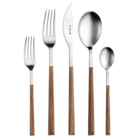 Sushi Satin Posate da tavola in acciaio satinato con manico teak Confezione - Set da 24 Pezzi - 6 Posti Tavola - Confezione Regalo Made in Italy - Foto 2