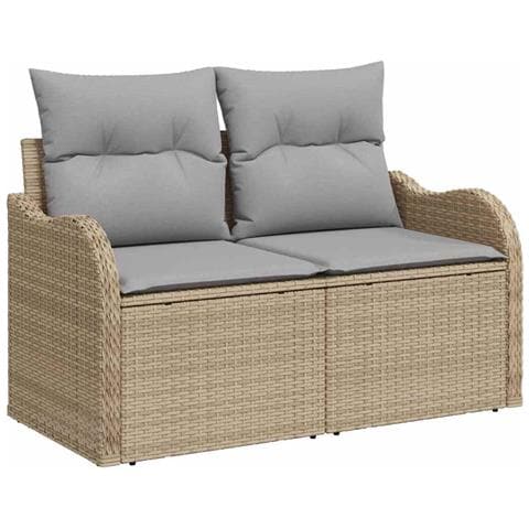 Divano da Giardino per 2 Persone con Cuscini Beige in Polyrattan - Foto 1