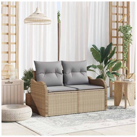 Divano da Giardino per 2 Persone con Cuscini Beige in Polyrattan - Foto 2